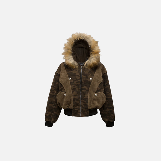 Winter Camouflage Fox Fur Collar Parkas Jacket