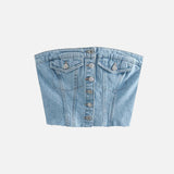Y2K Button-Up Denim Bustier Top