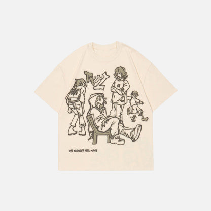 Front view of the beige Youth Life T-shirt from DAXUEN.