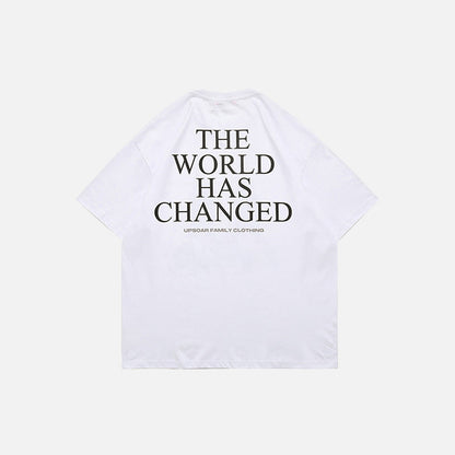 Back view of the white Changed World T-shirt from DAXUEN.