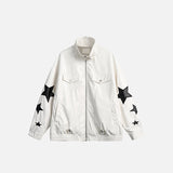 PU Leather Star Embroidery Jacket