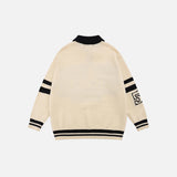 Retro Black Letter Print Polo Sweater