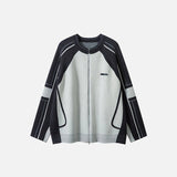 Front view of the black Raglan Sleeve Zip-Up Sweater in a gray background