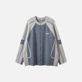 Front view of the gray Raglan Sleeve Zip-Up Sweater in a gray background