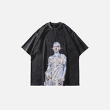 Oversized Distressed Robot Graphic Print T-Shirt