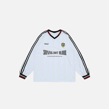 Front view of the white Epic Rivalry T-shirt in a gray background