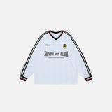 Front view of the white Epic Rivalry T-shirt in a gray background