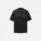 Front view of the black Embroidered Patch Punk T-Shirt in a gray background