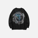 Graffiti Print Round Neck Knit Sweater