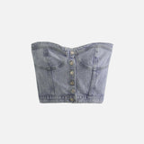 Y2K Button-Up Denim Bustier Top