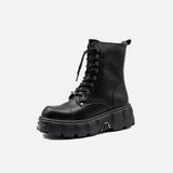 front view of the black Chunky High-Top Lace-Up Boot