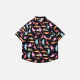 Flattering Funny Cartoon Cat Beach Button Shirt