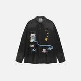 Breathable Vintage Bear Embroidered Denim Shirt