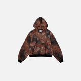 Insulated Leopard Rhinestone Zip-Up Hooded Sweatshirt