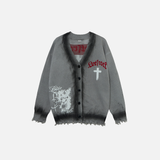 Punk Cross Destroyed Loose Knit Cardigan