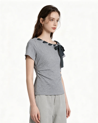 Bow Detail Fitted Short Sleeve Top