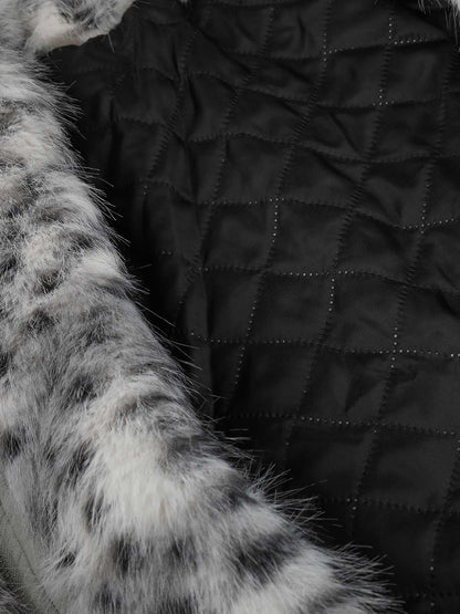 Snow Leopard Faux-Fur High-Collar Coat