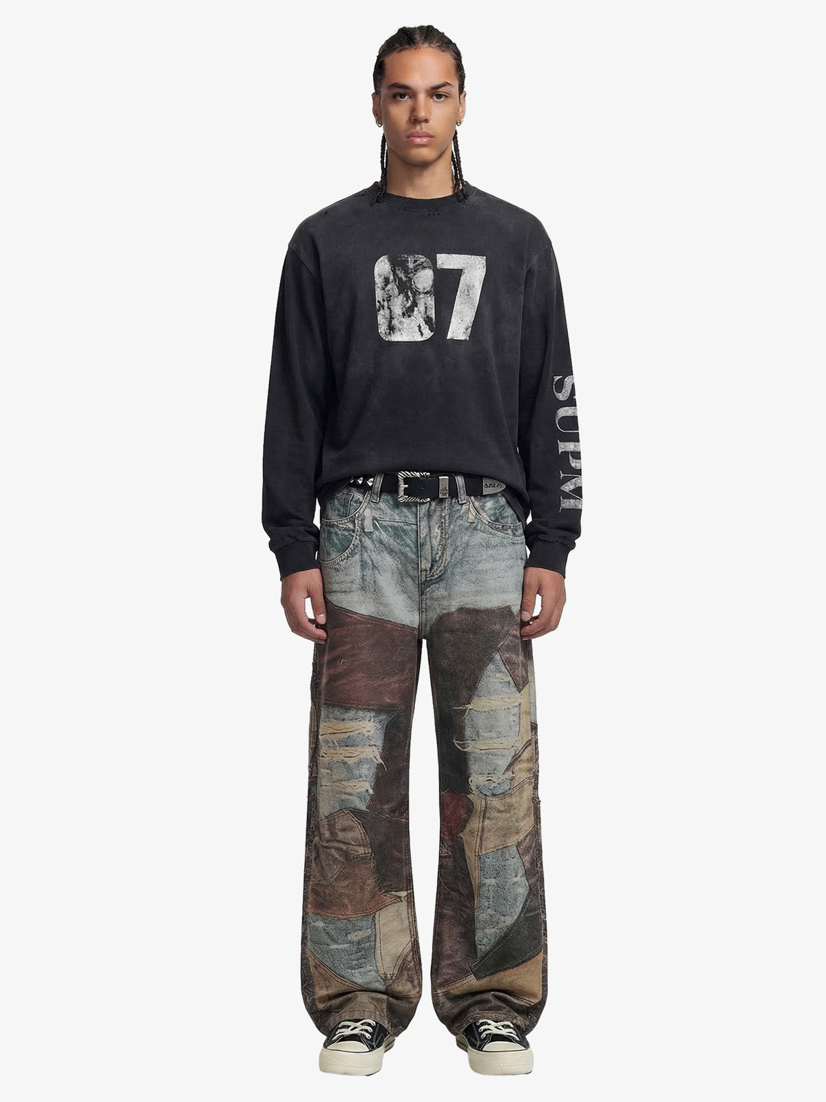 Thesupermade High Street Distressed Washed Printed Jeans - 2246; Brown / M, Brown / L, Brown / XL, Brown / 2XL