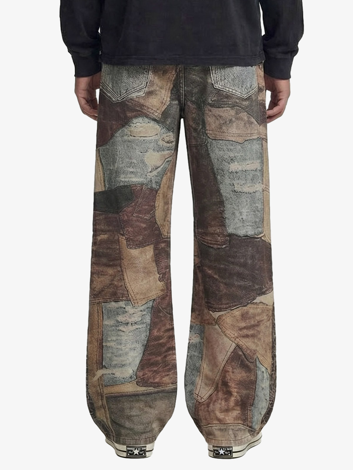 Thesupermade High Street Distressed Washed Printed Jeans - 2246; Brown / M, Brown / L, Brown / XL, Brown / 2XL