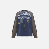 Retro Distressed Print Loose Crew Long Sleeve T-Shirt