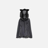 Dark Cat Ear Ripped Grunge Hoodie