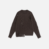 Lazy Style Crochet Ripped Crewneck Sweater