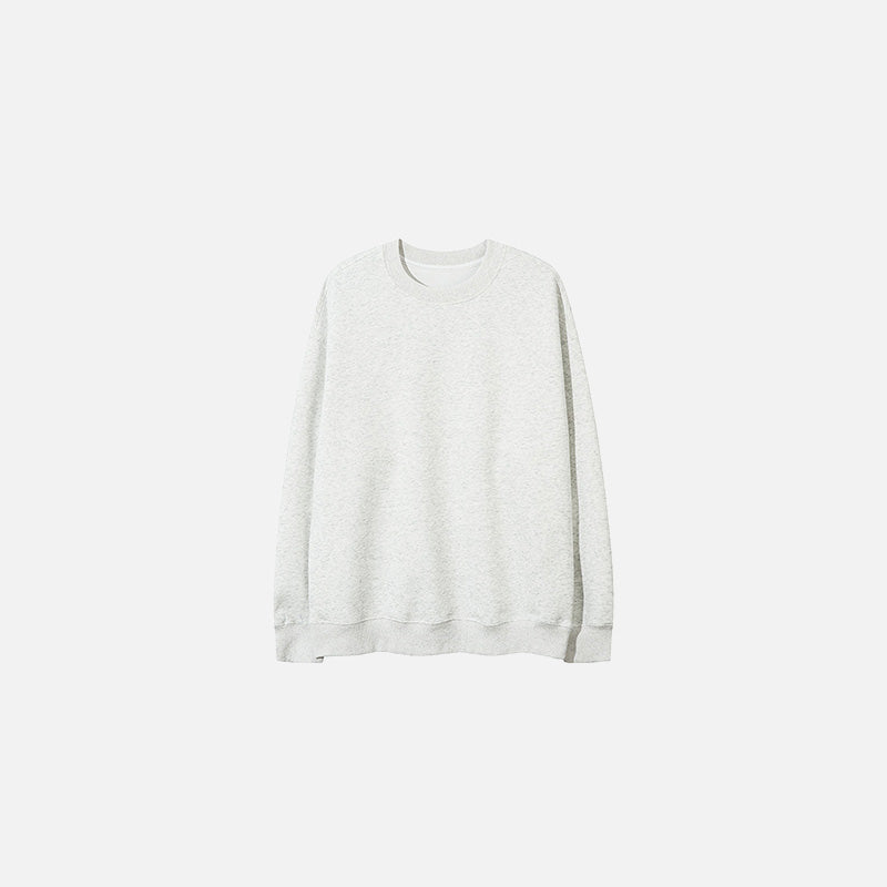 Front view of the light grey Classic Crewneck Sweater in a gray background