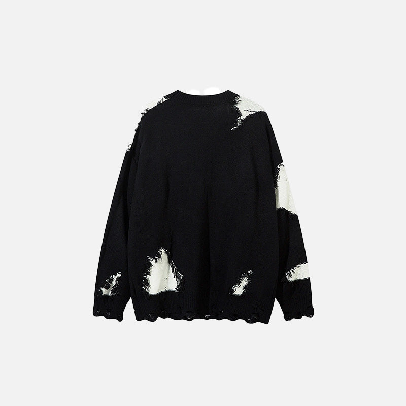 Back view of the black & white Ragged Rebel Sweater in a gray background