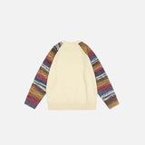 Back view of the red Textured Sleeve Knit Sweatshirt in a gray background
