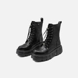 front view of the black Chunky High-Top Lace-Up Boot