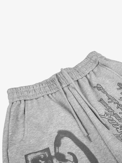 Dark Letter Graphic Drawstring Sweatpants; Gray / S, Gray / M, Gray / L, Gray / XL