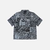 Vintage Style Letter Full Print Casual Short Sleeve Shirt