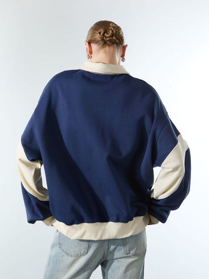 Original Racing Style Print Lapel Sweatshirt; Purplish Blue / S, Purplish Blue / M, Purplish Blue / L, Purplish Blue / XL, Purplish Blue / 2XL, Purplish Blue / 3XL