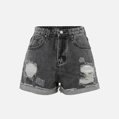 Grunge Graphic Denim Embroidery Shorts