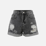Grunge Graphic Denim Embroidery Shorts