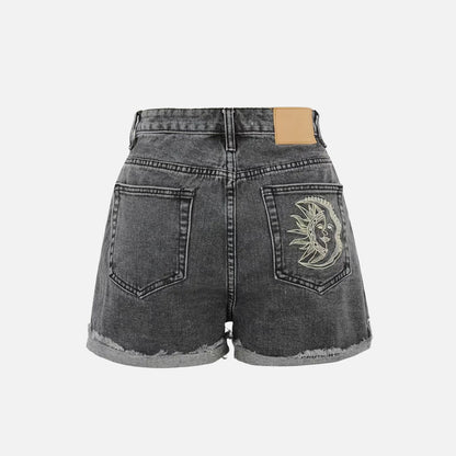 Grunge Graphic Denim Embroidery Shorts