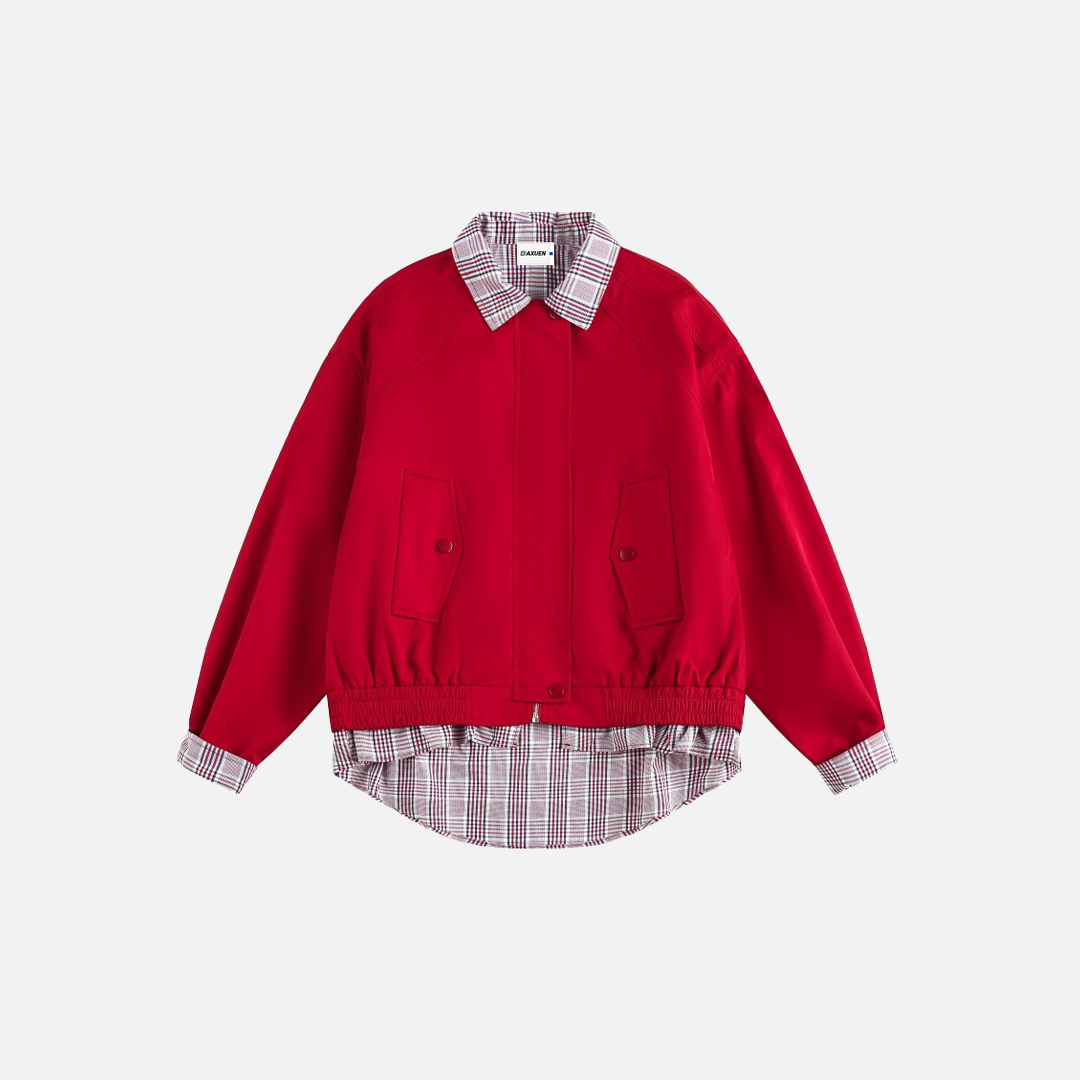 Casual Plaid Patchwork Shirt Fake Collar Jacket