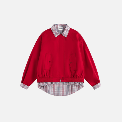 Casual Plaid Patchwork Shirt Fake Collar Jacket
