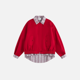 Casual Plaid Patchwork Shirt Fake Collar Jacket