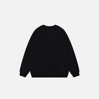 Back view of the black Genesis Quote Graphic Sweatshirt in a gray background