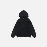 Front view of the black Futuristic Stitch Hoodie in a gray background