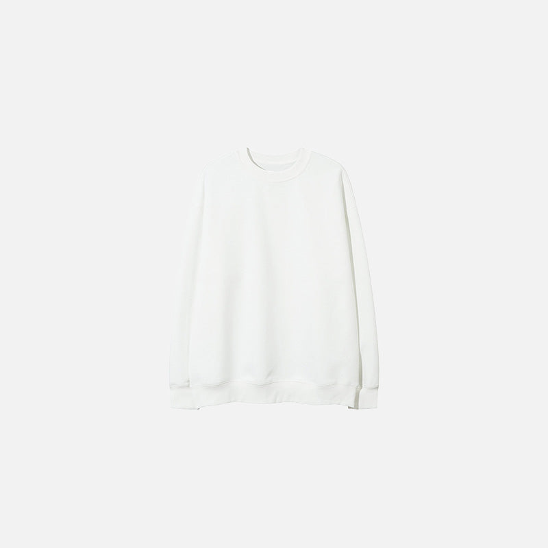 Front view of the white Classic Crewneck Sweater in a gray background