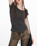 Studded Off-Shoulder Fitted Top