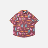 Flattering Funny Cartoon Cat Beach Button Shirt