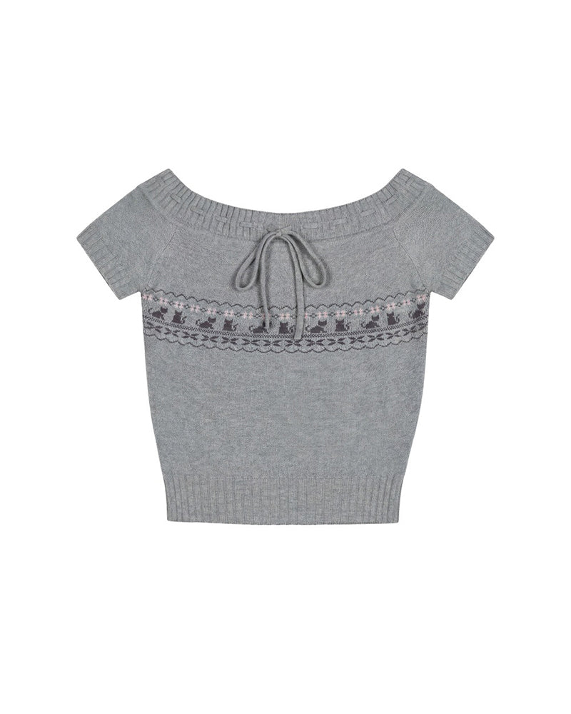 Off-Shoulder Knit Bow Top
