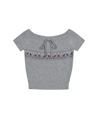 Off-Shoulder Knit Bow Top
