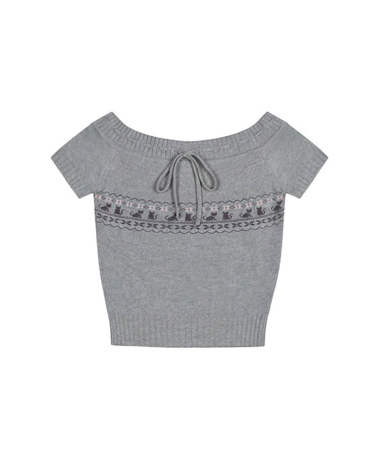 Off-Shoulder Knit Bow Top