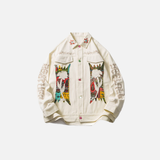 National Floral Embroidery Patchwork Denim Jacket