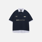 Casual Loose Fit Fake Two-Piece Letter Print Polo T-Shirt