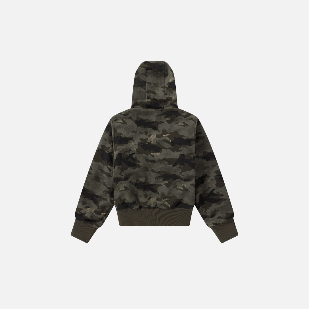Camouflage Lined Cashmere Faux Furr Hooded Jacket